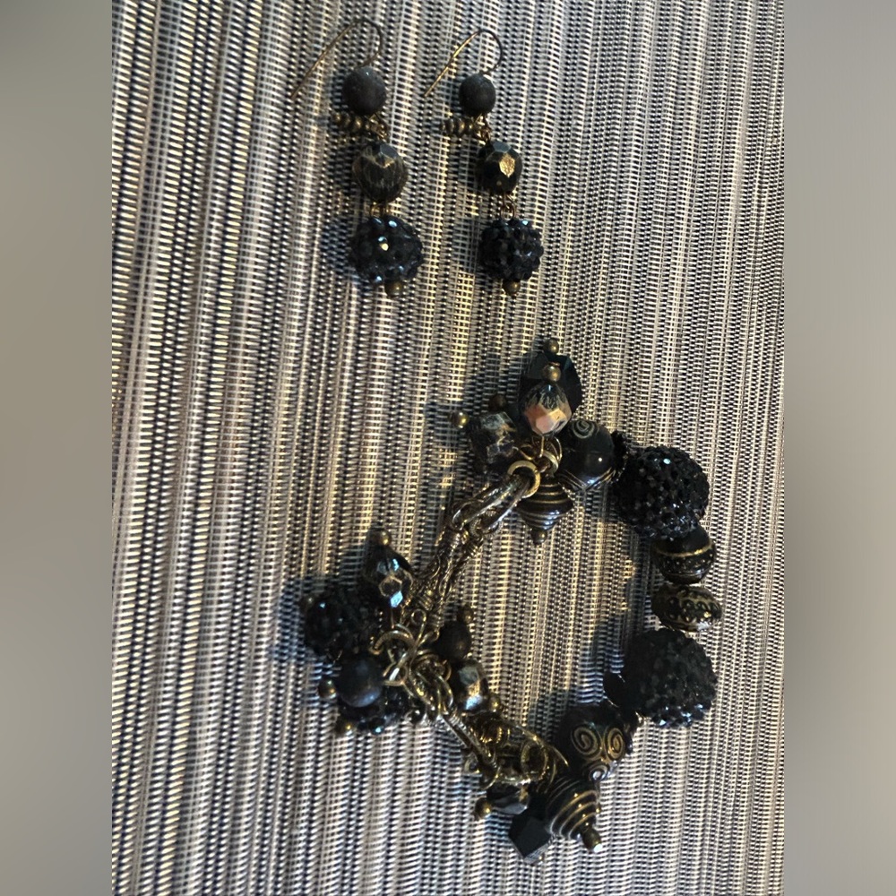 Chico’s bracelet and earrings set black and gold color